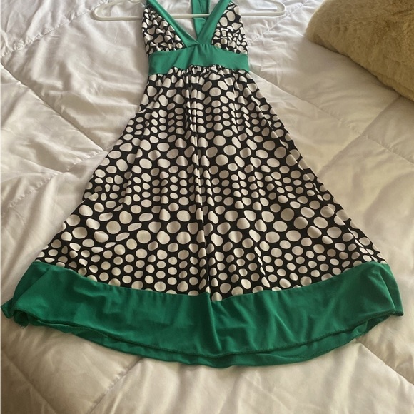 Body central halter dress size small black & green with white polka dots - Picture 3 of 5
